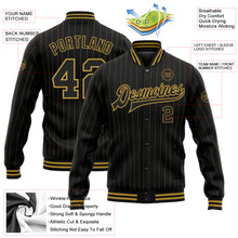 Laden Sie das Bild in den Galerie-Viewer, Uksn Individuelles Bomberjacke in Schwarz mit altgoldfarbenen Nadelstreifen in Altgold, Druckknopfleiste und Varsity-Letterman-Stil