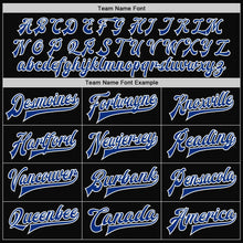 Laden Sie das Bild in den Galerie-Viewer, Uksn Individuelles Bomberjacke in Schwarz mit altgoldfarbenen Nadelstreifen in Royalblau-Weiß, Druckknopfleiste und Varsity-Letterman-Stil