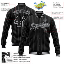 Laden Sie das Bild in den Galerie-Viewer, Uksn Individuelles Bomberjacke in Schwarz mit grauen Nadelstreifen in Grau, Druckknopfleiste und Varsity-Letterman-Stil