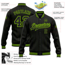 Laden Sie das Bild in den Galerie-Viewer, Uksn Individuelles Bomberjacke in Schwarz mit neongrünen Nadelstreifen in Neongrün, Druckknopfleiste und Varsity-Letterman-Stil