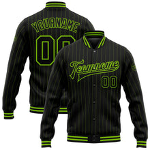Laden Sie das Bild in den Galerie-Viewer, Uksn Individuelles Bomberjacke in Schwarz mit neongrünen Nadelstreifen in Neongrün, Druckknopfleiste und Varsity-Letterman-Stil