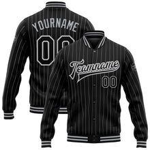 Laden Sie das Bild in den Galerie-Viewer, Uksn Individuelles Bomberjacke in Schwarz mit weißen Nadelstreifen in Schwarz-Grau, Druckknopfleiste und Varsity-Letterman-Stil