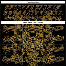 Laden Sie das Bild in den Galerie-Viewer, Uksn Individuelles Bomberjacke in Schwarz-Altgold mit 3D-Totenkopf-Design, Druckknopfleiste und Varsity-Letterman-Stil