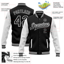 Laden Sie das Bild in den Galerie-Viewer, Uksn Individuelles Bomberjacke in Schwarz-Weiß mit Druckknopfleiste, Zweifarben-Design und Varsity-Letterman-Stil
