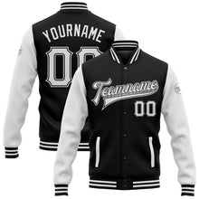 Laden Sie das Bild in den Galerie-Viewer, Uksn Individuelles Bomberjacke in Schwarz-Weiß mit Druckknopfleiste, Zweifarben-Design und Varsity-Letterman-Stil