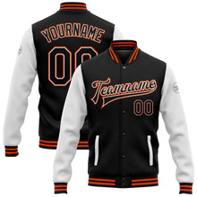 Laden Sie das Bild in den Galerie-Viewer, Uksn Individuelles Bomberjacke in Schwarz-Weiß-Orange mit Druckknopfleiste, Zweifarben-Design und Varsity-Letterman-Stil