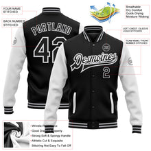 Laden Sie das Bild in den Galerie-Viewer, Uksn Individuelles Bomberjacke in Schwarz-Weiß-Grau mit Druckknopfleiste, Zweifarben-Design und Varsity-Letterman-Stil