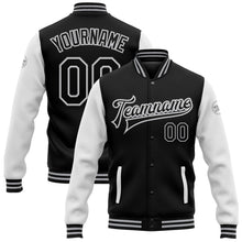 Laden Sie das Bild in den Galerie-Viewer, Uksn Individuelles Bomberjacke in Schwarz-Weiß-Grau mit Druckknopfleiste, Zweifarben-Design und Varsity-Letterman-Stil
