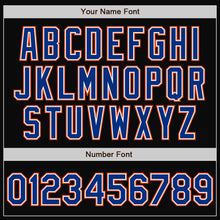 Laden Sie das Bild in den Galerie-Viewer, Uksn Individuelles Bomberjacke in Schwarz-Royalblau-Orange mit Druckknopfleiste, Zweifarben-Design und Varsity-Letterman-Stil