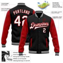Laden Sie das Bild in den Galerie-Viewer, Uksn Individuelles Bomberjacke in Schwarz-Weiß-Rot mit Druckknopfleiste, Zweifarben-Design und Varsity-Letterman-Stil