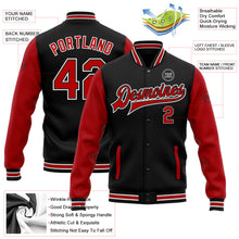 Laden Sie das Bild in den Galerie-Viewer, Uksn Individuelles Bomberjacke in Schwarz-Rot-Weiß mit Druckknopfleiste, Zweifarben-Design und Varsity-Letterman-Stil