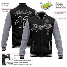 Laden Sie das Bild in den Galerie-Viewer, Uksn Individuelles Bomberjacke in Schwarz-Grau mit Druckknopfleiste, Zweifarben-Design und Varsity-Letterman-Stil