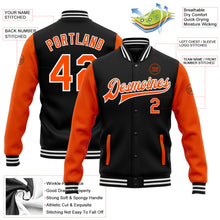 Laden Sie das Bild in den Galerie-Viewer, Uksn Individuelles Bomberjacke in Schwarz-Orange-Weiß mit Druckknopfleiste, Zweifarben-Design und Varsity-Letterman-Stil