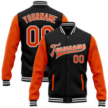 Laden Sie das Bild in den Galerie-Viewer, Uksn Individuelles Bomberjacke in Schwarz-Orange-Weiß mit Druckknopfleiste, Zweifarben-Design und Varsity-Letterman-Stil