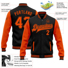 Laden Sie das Bild in den Galerie-Viewer, Uksn Individuelles Bomberjacke in Schwarz-Orange mit Druckknopfleiste, Zweifarben-Design und Varsity-Letterman-Stil