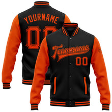 Laden Sie das Bild in den Galerie-Viewer, Uksn Individuelles Bomberjacke in Schwarz-Orange mit Druckknopfleiste, Zweifarben-Design und Varsity-Letterman-Stil