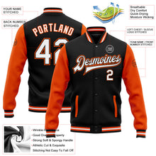 Laden Sie das Bild in den Galerie-Viewer, Uksn Individuelles Bomberjacke in Schwarz-Weiß-Orange mit Druckknopfleiste, Zweifarben-Design und Varsity-Letterman-Stil