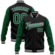 Laden Sie das Bild in den Galerie-Viewer, Uksn Individuelles Bomberjacke in Schwarz-Kelly-Grün-Weiß mit Druckknopfleiste, Zweifarben-Design und Varsity-Letterman-Stil