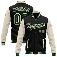 Laden Sie das Bild in den Galerie-Viewer, Uksn Individuelles Bomberjacke in Schwarz-Grün-Creme mit Druckknopfleiste, Zweifarben-Design und Varsity-Letterman-Stil