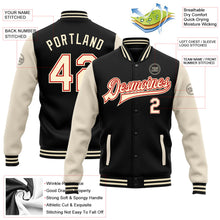 Laden Sie das Bild in den Galerie-Viewer, Uksn Individuelles Bomberjacke in Schwarz-Creme-Rot mit Druckknopfleiste, Zweifarben-Design und Varsity-Letterman-Stil