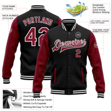 Laden Sie das Bild in den Galerie-Viewer, Uksn Individuelles Bomberjacke in Schwarz-Karmesinrot-Weiß mit Druckknopfleiste, Zweifarben-Design und Varsity-Letterman-Stil