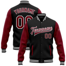 Laden Sie das Bild in den Galerie-Viewer, Uksn Individuelles Bomberjacke in Schwarz-Karmesinrot-Weiß mit Druckknopfleiste, Zweifarben-Design und Varsity-Letterman-Stil