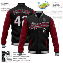 Laden Sie das Bild in den Galerie-Viewer, Uksn Individuelles Bomberjacke in Schwarz-Grau-Karmesinrot mit Druckknopfleiste, Zweifarben-Design und Varsity-Letterman-Stil