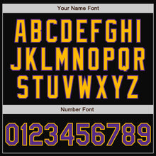 Laden Sie das Bild in den Galerie-Viewer, Uksn Individuelles Bomberjacke in Schwarz-Violett-Gold mit Druckknopfleiste, Zweifarben-Design und Varsity-Letterman-Stil