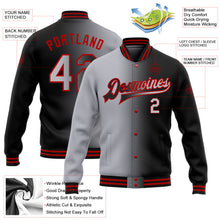 Laden Sie das Bild in den Galerie-Viewer, Uksn Individuelles Bomberjacke in Schwarz-Grau-Rot mit Farbverlauf-Design, Druckknopfleiste und Varsity-Letterman-Stil