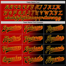 Laden Sie das Bild in den Galerie-Viewer, Uksn Individuelles Bomberjacke in Schwarz-Rot-Gold mit Farbverlauf-Design, Druckknopfleiste und Varsity-Letterman-Stil