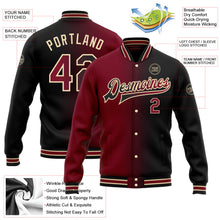 Laden Sie das Bild in den Galerie-Viewer, Uksn Individuelles Bomberjacke in Schwarz-Karmesinrot-City-Creme mit Farbverlauf-Design, Druckknopfleiste und Varsity-Letterman-Stil