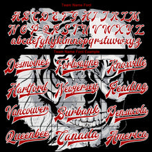 Laden Sie das Bild in den Galerie-Viewer, Uksn Individuelles Bomberjacke in Schwarz-Rot-Weiß mit 3D-Totenkopf-Design, Druckknopfleiste und Varsity-Letterman-Stil