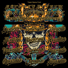 Laden Sie das Bild in den Galerie-Viewer, Uksn Individuelles Bomberjacke in Schwarz-Altgold mit 3D-Totenkopf-Design, Druckknopfleiste und Varsity-Letterman-Stil