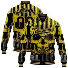 Laden Sie das Bild in den Galerie-Viewer, Uksn Individuelles Bomberjacke in Schwarz-Altgold mit 3D-Totenkopf mit Schmetterling, Druckknopfleiste und Varsity-Letterman-Stil