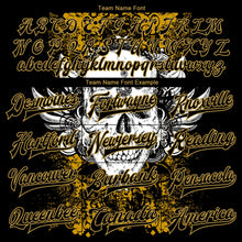 Laden Sie das Bild in den Galerie-Viewer, Uksn Individuelles Bomberjacke in Schwarz-Altgold mit 3D-Totenkopf mit Flügel, Druckknopfleiste und Varsity-Letterman-Stil