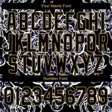 Laden Sie das Bild in den Galerie-Viewer, Uksn Individuelles Bomberjacke in Schwarz-Altgold mit 3D-Totenkopf mit Pfingstrosen, Druckknopfleiste und Varsity-Letterman-Stil