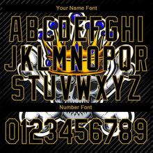 Laden Sie das Bild in den Galerie-Viewer, Uksn Individuelles Bomberjacke in Schwarz-Altgold mit 3D-Totenkopf mit goldener Krone und gekreuzten Knochen, Druckknopfleiste und Varsity-Letterman-Stil