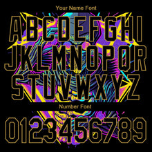 Laden Sie das Bild in den Galerie-Viewer, Uksn Individuelles Bomberjacke in Schwarz-Altgold mit 3D-Design mit psychedelischem Skelett im Metal-Apparel-Dark-Art-Stil, Druckknopfleiste und Varsity-Letterman-Stil