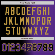Laden Sie das Bild in den Galerie-Viewer, Uksn Individuelles Bomberjacke in Schwarz-Violett-Altgold mit Farbverlauf-Design, Druckknopfleiste und Varsity-Letterman-Stil