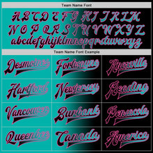 Laden Sie das Bild in den Galerie-Viewer, Uksn Individuelles Bomberjacke in Schwarz-Aqua-Pink mit Farbverlauf-Design, Druckknopfleiste und Varsity-Letterman-Stil