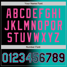Laden Sie das Bild in den Galerie-Viewer, Uksn Individuelles Bomberjacke in Schwarz-Aqua-Pink mit Farbverlauf-Design, Druckknopfleiste und Varsity-Letterman-Stil