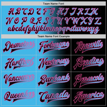 Laden Sie das Bild in den Galerie-Viewer, Uksn Individuelles Bomberjacke in Schwarz-Himmelblau-Pink mit Farbverlauf-Design, Druckknopfleiste und Varsity-Letterman-Stil