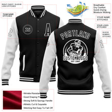 Laden Sie das Bild in den Galerie-Viewer, Uksn Individuelles Bomberjacke in Schwarz-Weiß mit Druckknopfleiste, Zweifarben-Design und Varsity-Letterman-Stil