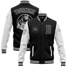 Laden Sie das Bild in den Galerie-Viewer, Uksn Individuelles Bomberjacke in Schwarz-Weiß mit Druckknopfleiste, Zweifarben-Design und Varsity-Letterman-Stil