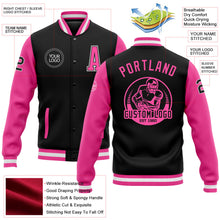 Laden Sie das Bild in den Galerie-Viewer, Uksn Individuelles Bomberjacke in Schwarz-Pink-Weiß mit Druckknopfleiste, Zweifarben-Design und Varsity-Letterman-Stil
