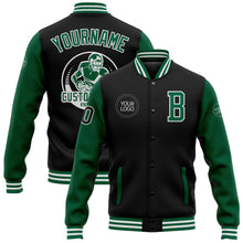 Laden Sie das Bild in den Galerie-Viewer, Uksn Individuelles Bomberjacke in Schwarz-Kelly-Grün-Weiß mit Druckknopfleiste, Zweifarben-Design und Varsity-Letterman-Stil