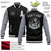 Laden Sie das Bild in den Galerie-Viewer, Uksn Individuelles Bomberjacke in Schwarz-Weiß-Grau mit Druckknopfleiste, Zweifarben-Design und Varsity-Letterman-Stil