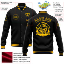 Laden Sie das Bild in den Galerie-Viewer, Uksn Individuelles Bomberjacke in Schwarz-Gold mit Druckknopfleiste und Varsity-Letterman-Stil