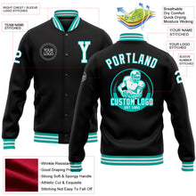 Laden Sie das Bild in den Galerie-Viewer, Uksn Individuelles Bomberjacke in Schwarz-Weiß-Aqua mit Druckknopfleiste und Varsity-Letterman-Stil