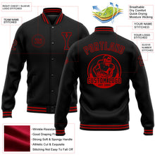 Laden Sie das Bild in den Galerie-Viewer, Uksn Individuelles Bomberjacke in Schwarz-Rot mit Druckknopfleiste und Varsity-Letterman-Stil